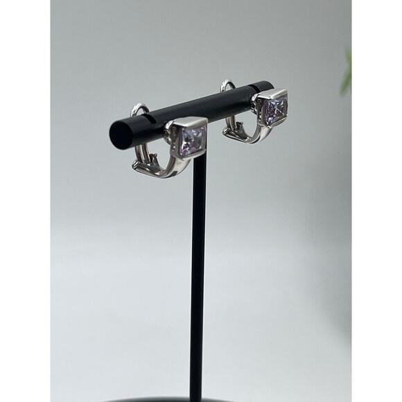 JJJ Thailand Sterling Silver Light Tanzanite Omega Closure Pierced Earrings - Picture 8 of 13